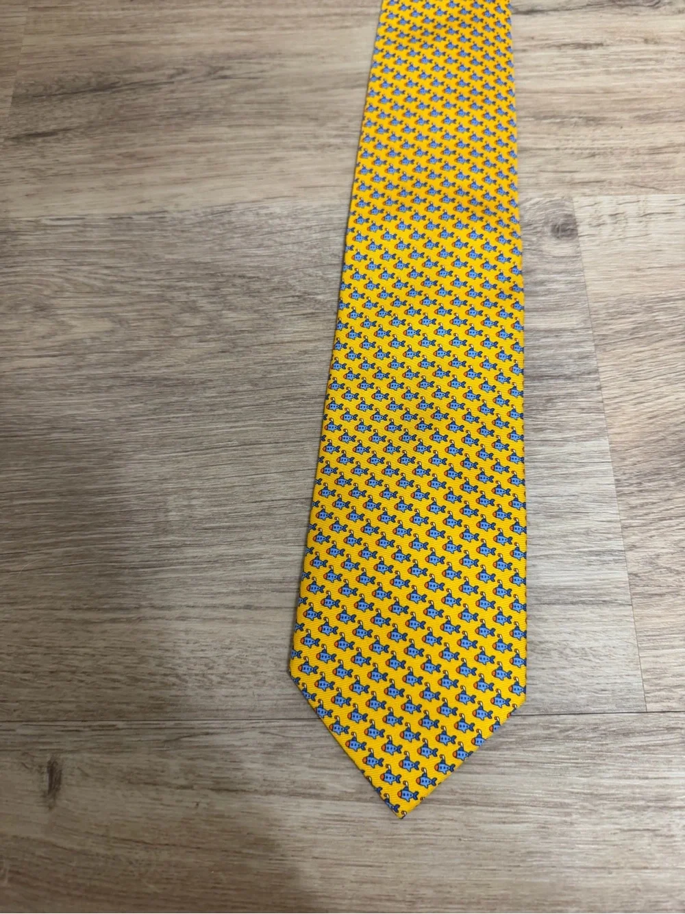 Jos. A. Bank Yellow Tie with Small Blue Fish Pattern